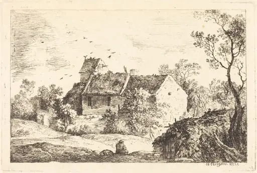 House with a Dovecote in a Rolling Landscape, by Nicolas Pérignon, ink, 1770