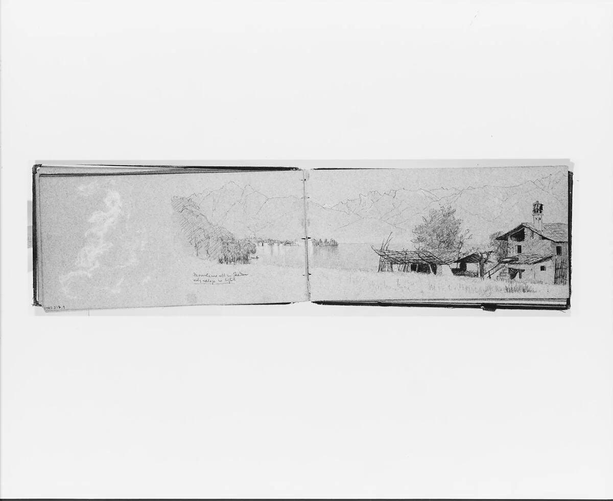 Cloud Study; Lake [Maggiore?] and Village (verso, from sketchbook), detail