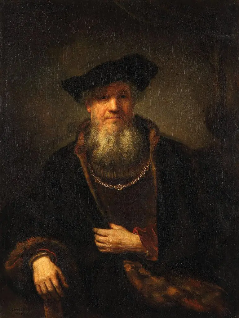 Old Man with Fur Coat, by Rembrandt, oil, 1645