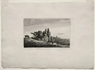 Footbridge with Cross before Trees at a River, by Caspar David Friedrich, 1803