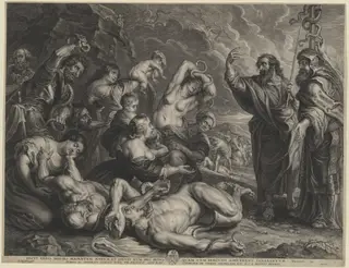 Moses and the Brazen Serpent, by Schelte Adams Bolswert, ink, 1580