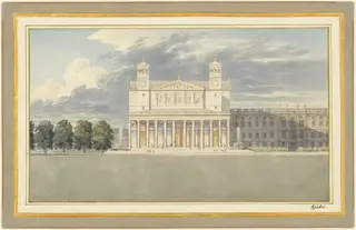 The Façade and Suroundings of a Cathedral for Berlin, by Karl Friedrich Schinkel, graphite, 1827