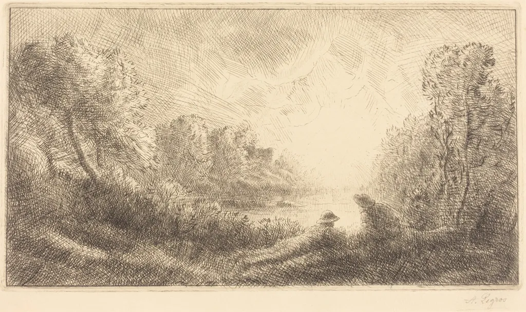 Landscape: Sunrise (Paysage: Lever du soleil), by Alphonse Legros, ink, 1874