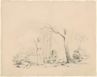 Boys with a Boat, by James Goodwyn Clonney, graphite, 1832