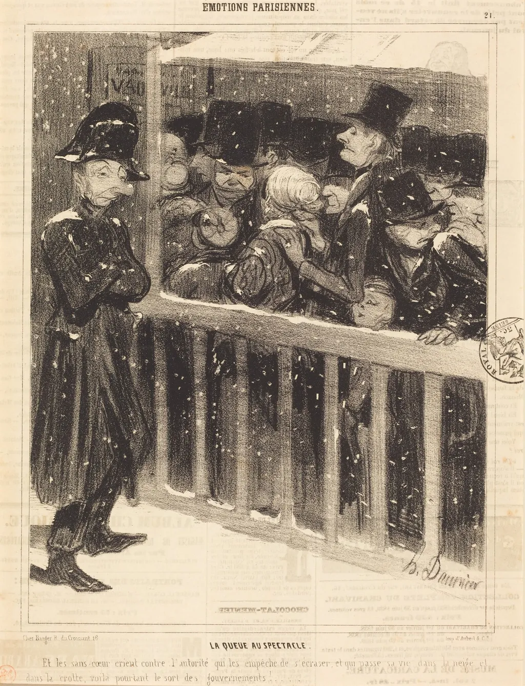 La Queue au spectacle, by Honoré Daumier, ink, 1840