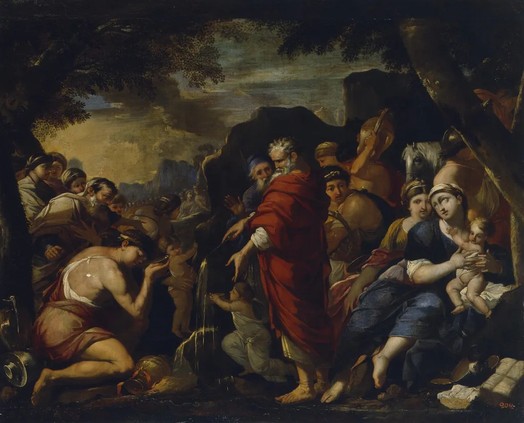 Moses Striking the Rock, by Giovanni Maria Bottala, oil, 1634