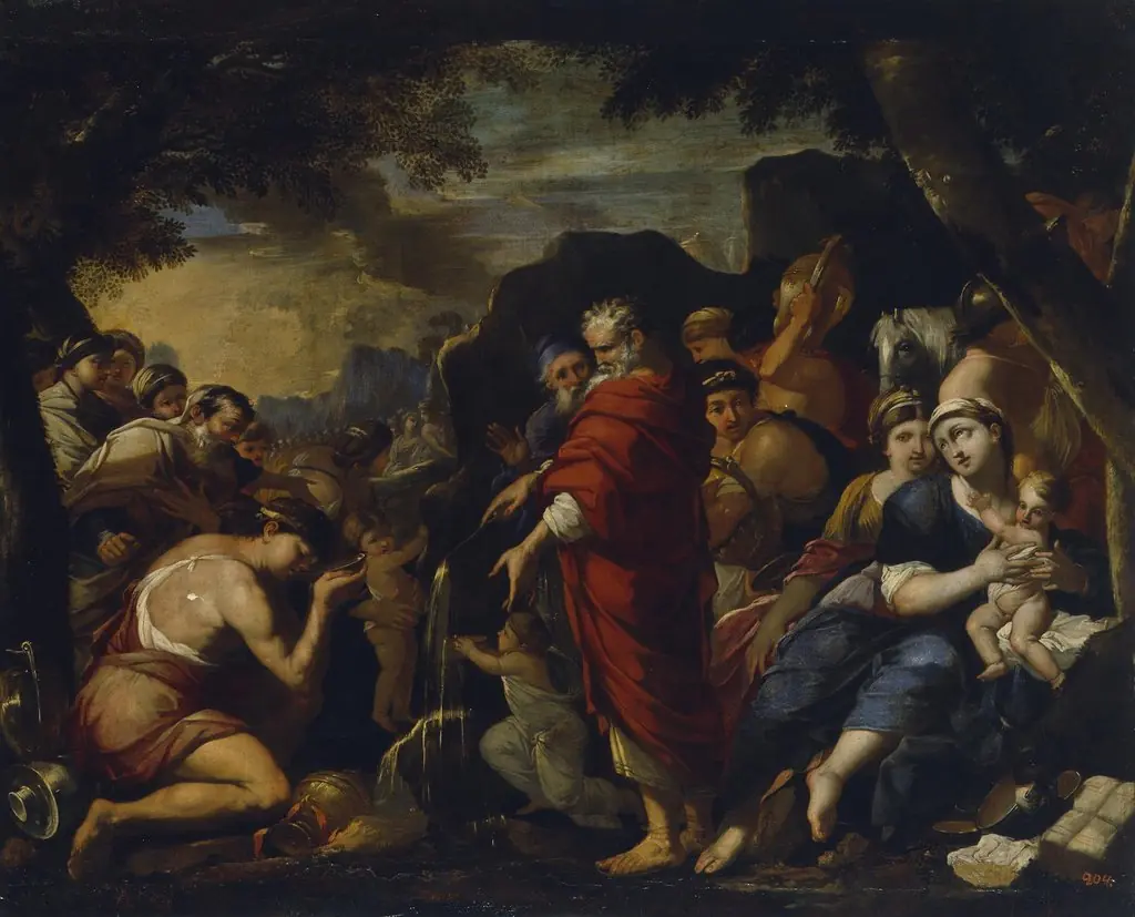 Moses Striking the Rock, by Giovanni Maria Bottala, oil, 1634