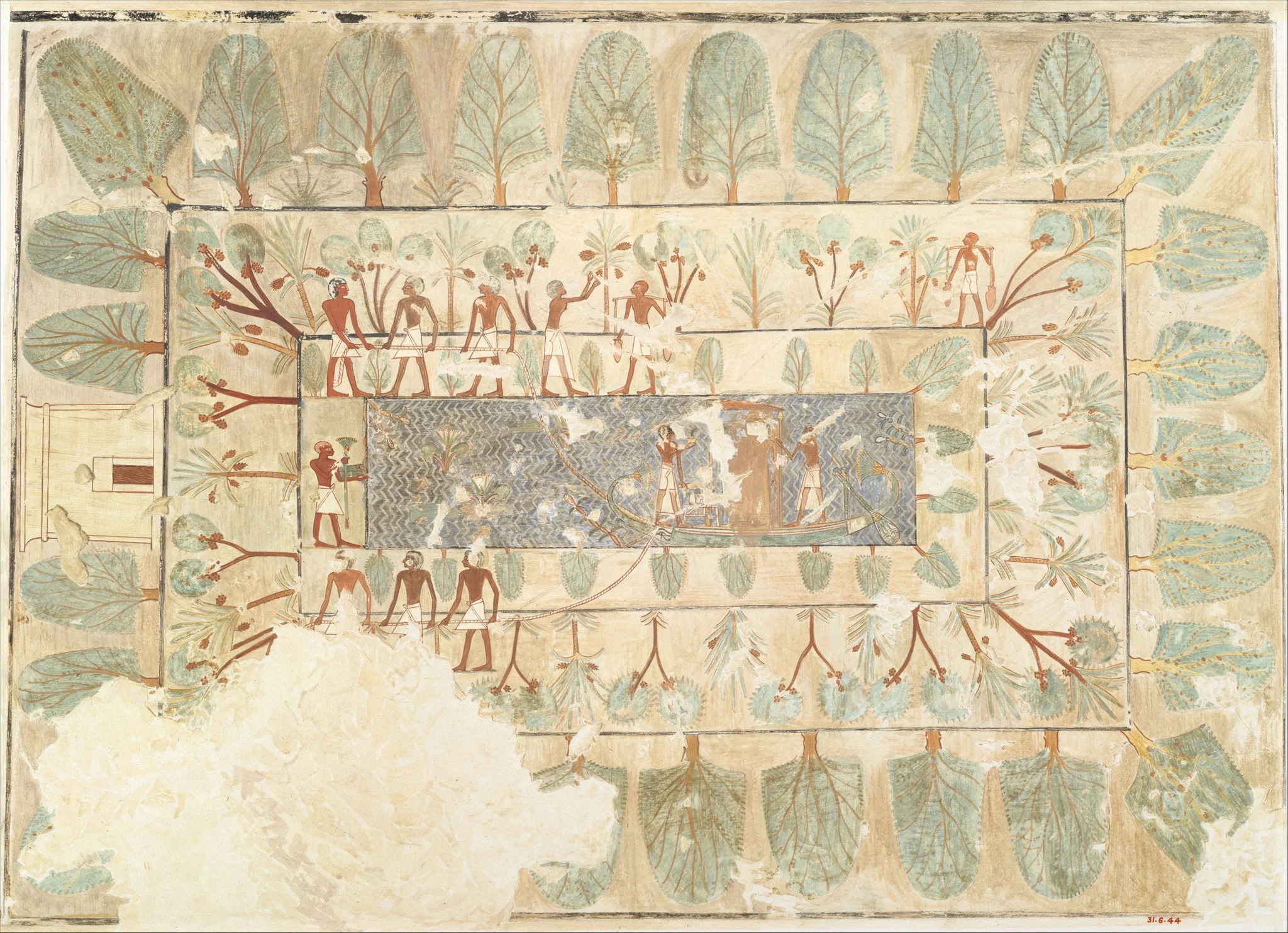 Deceased Being Towed in a Boat, Tomb of Rekhmire, detail