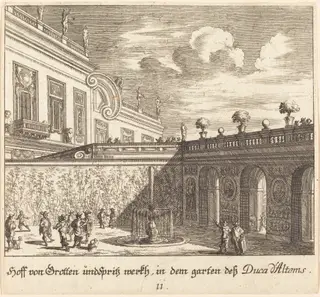 Garden, Duke d'Altems, by Melchior Küsel, ink, 1681