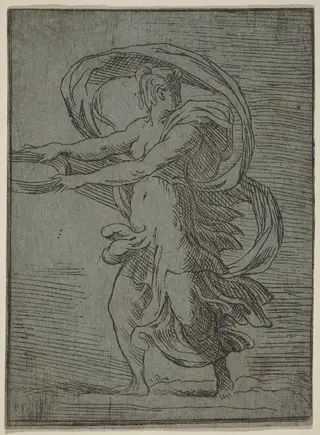 Woman Carrying a Tray, by Master F.P., ink, 1528