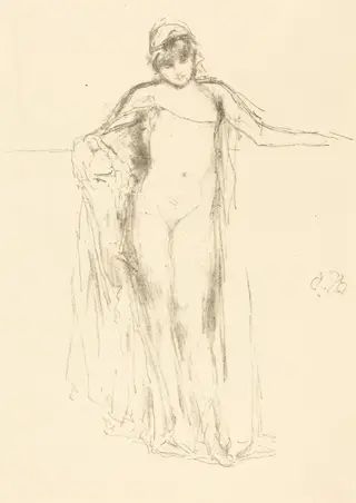 Draped Model, Standing, by James McNeill Whistler, ink, 1893