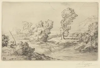Banks of the Marne (Bord de la Marne), by Alphonse Legros, ink, 1874