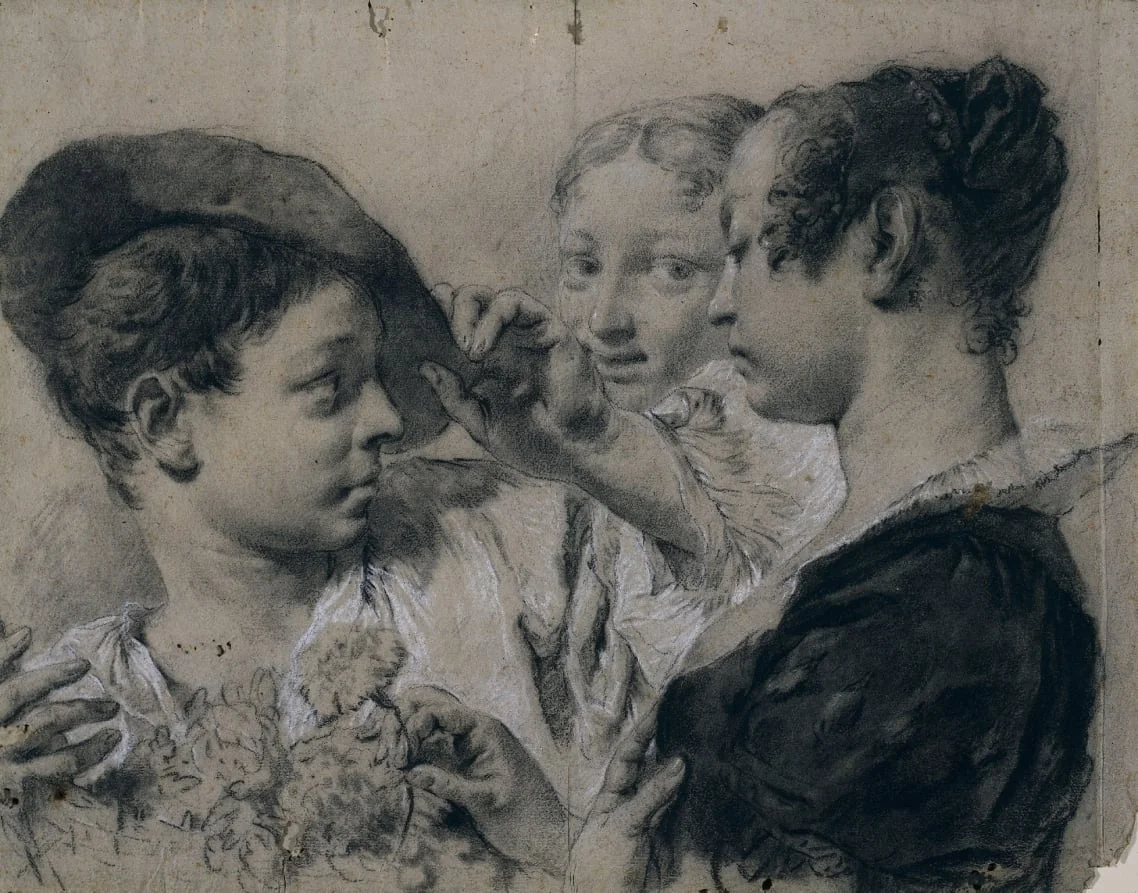 A Young Woman Buying a Pink from a Young Man, detail