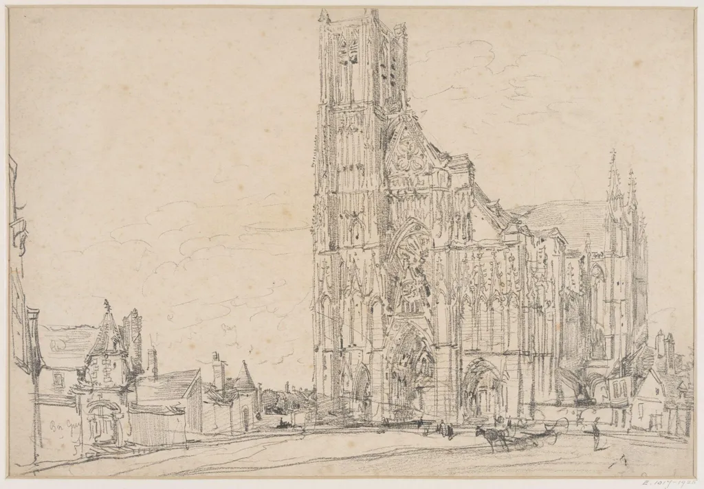 Exterior view of a church in France, by John Junior Burgess, 1833