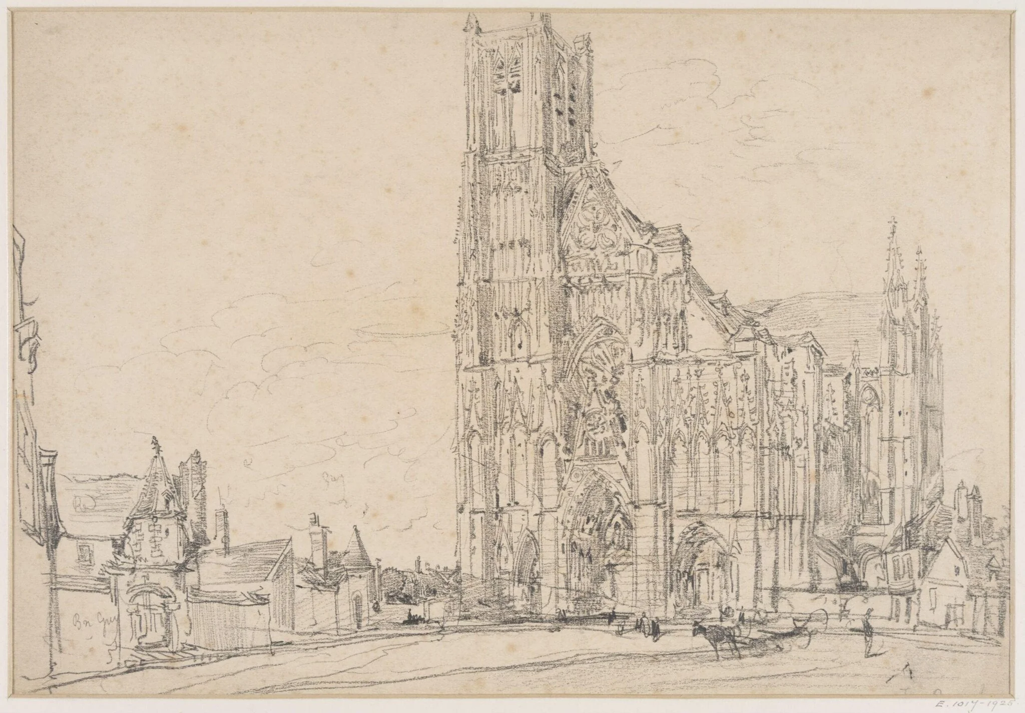 Exterior view of a church in France, detail