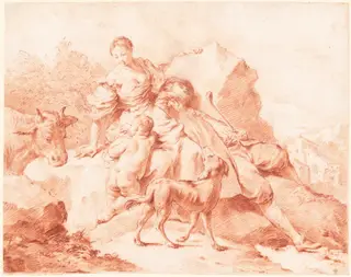 A Shepherd Family Resting, by Giovanni Battista Piazzetta, graphite, 1738