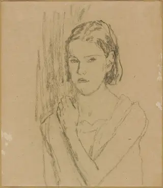 Jeune Fille (à la lampe) (Young Girl by Lamplight), by Gwen John, charcoal, 1917