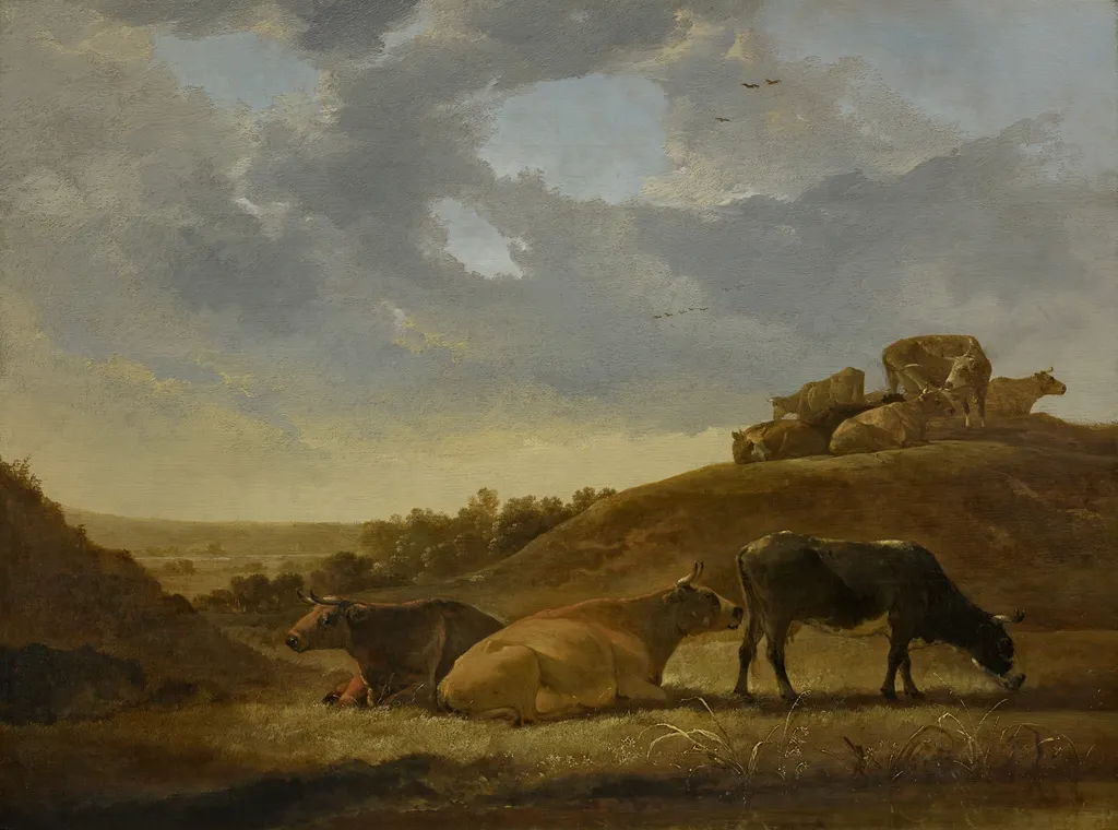 Cattle in a Dutch Arcadian Landscape, by Aelbert Cuyp, unspecified, 1666