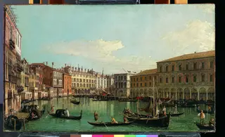 The Grand Canal, Venice, Looking South toward the Rialto Bridge, by Canaletto, oil, 1734