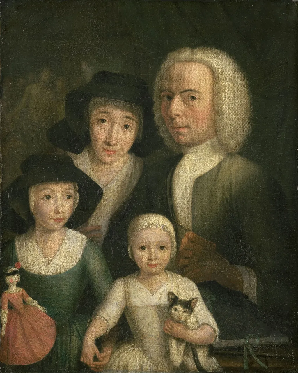Self Portrait with his Wife Sanneke van Bommel and their two Children, by Hendrik Spilman, oil, 1760