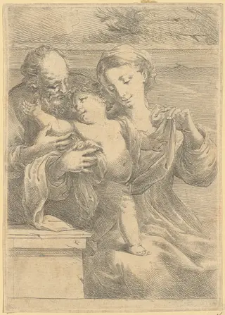 The Holy Family, by Bartolomeo Biscaino, ink, 1654