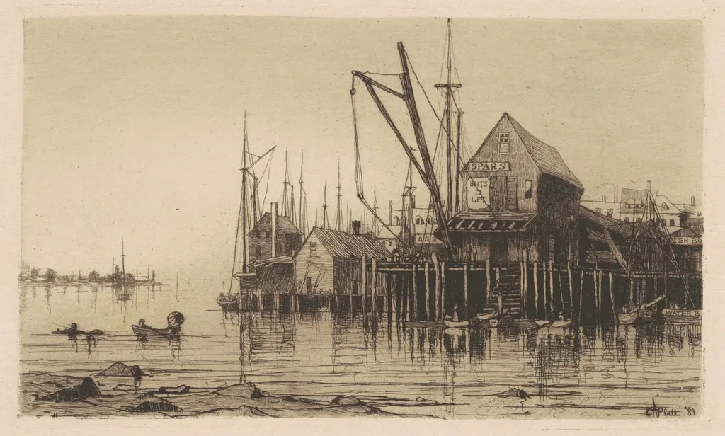 Old Boat-House, by Charles A. Platt, ink, 1881