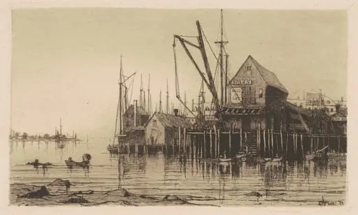 Old Boat-House, by Charles A. Platt, ink, 1881