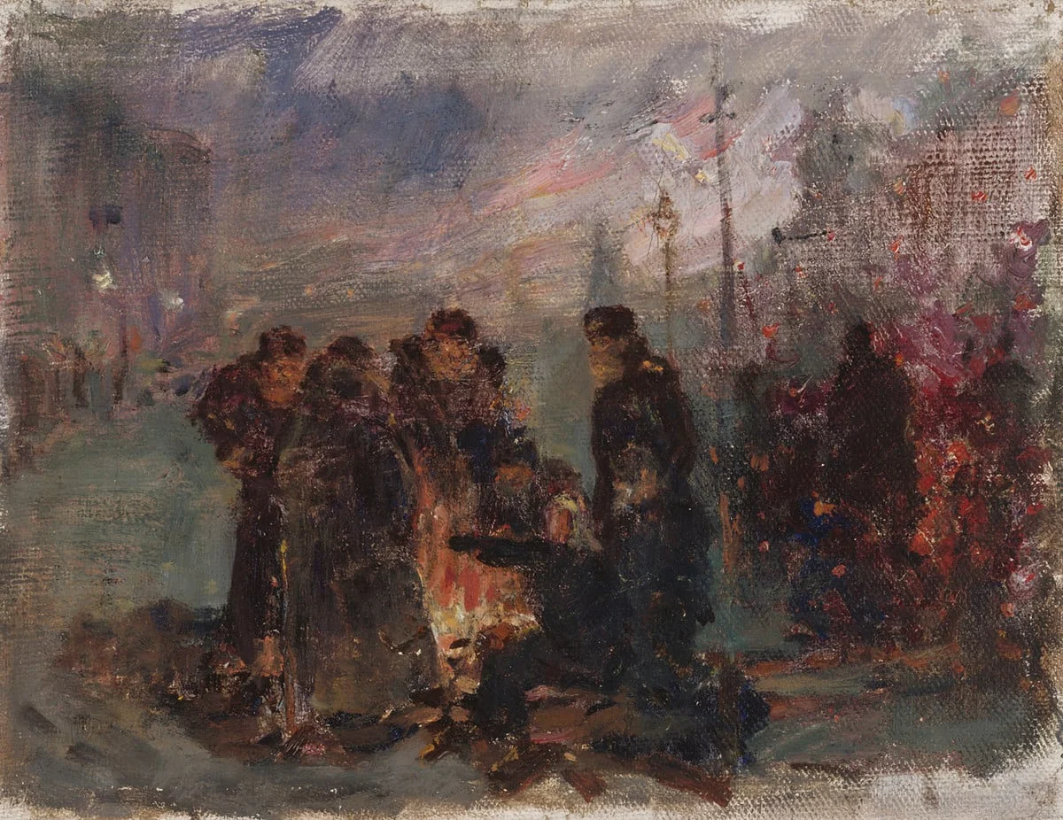 Ajurit lämmittelemässä, detail
