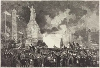 14 Juillet.  Illumination de la Place de la République, by Auguste Louis Lepère, ink, 1883