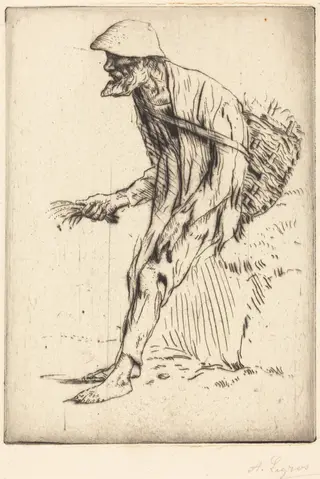 Chickweed Merchant (Marchand de mouron), by Alphonse Legros, ink, 1874