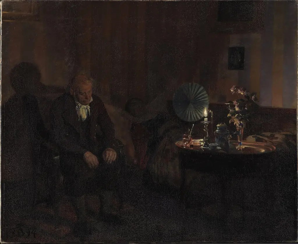 Rahbek ved sin hustrus dødsleje, by Carl Thomsen, oil, 1898