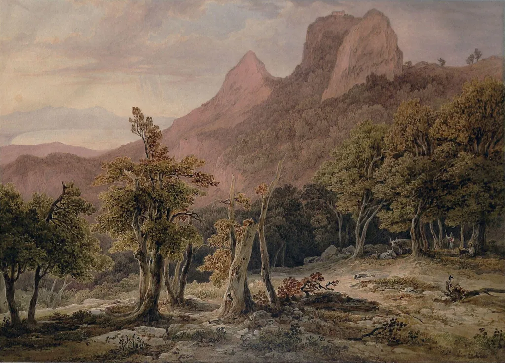 Rocky landscape, by Henry Curzon Allport, watercolor, 1811