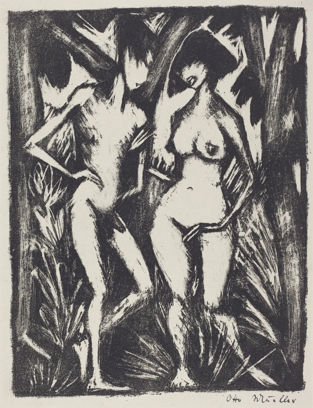 Adam and Eve (Adam und Eva), by Otto Mueller, ink, 1922