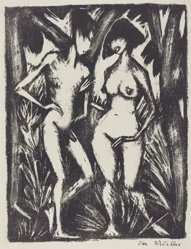 Adam and Eve (Adam und Eva), by Otto Mueller, ink, 1922