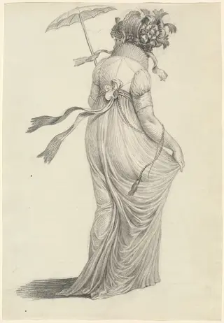 A Fashionable Young Woman Seen from Behind, by Carl Wilhelm Kolbe, chalk, 1802