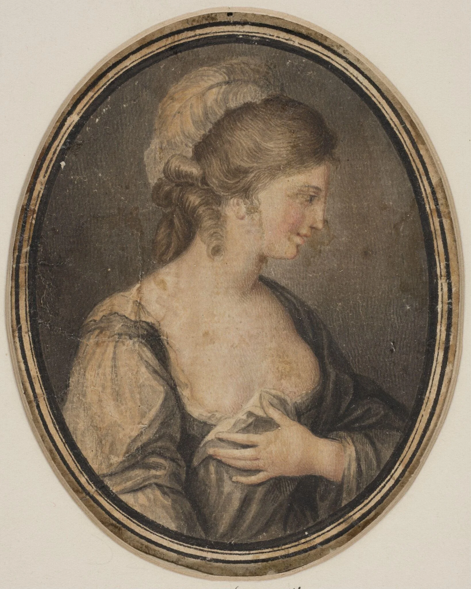 Miniature drawing of a female figure, detail
