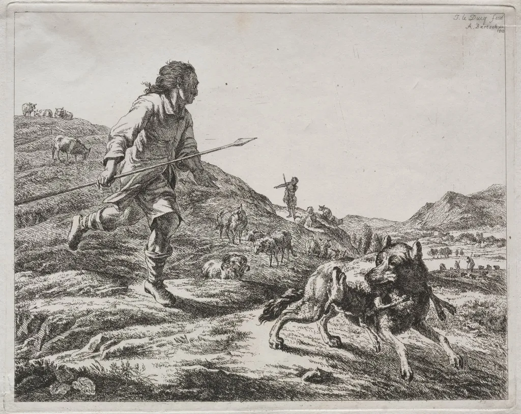 Shepherd Chasing a Wolf, by Adam von Bartsch, 1803