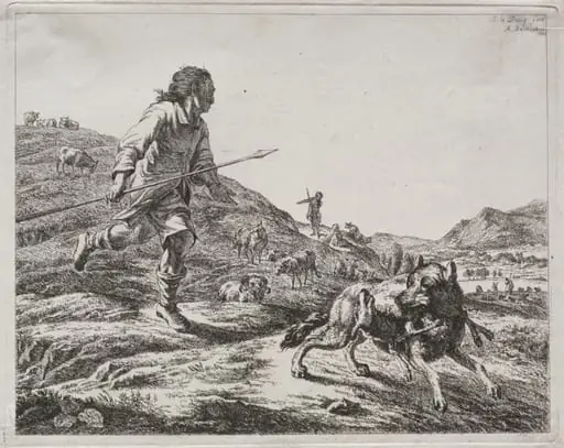 Shepherd Chasing a Wolf, by Adam von Bartsch, 1803