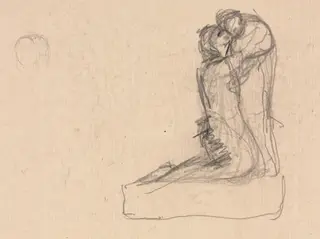 Sketch of Two Figures Embracing (verso), by Augustin Théodule Ribot, 1867