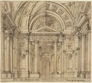 Design for Entrance to a Hall, by Fabrizio Galliari, ink, 1750