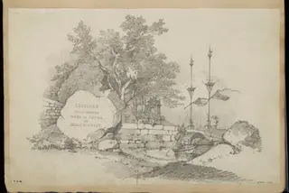 Vignette of the A-Ma Temple, Macau, for a titlepage inscribed 'Sketches from Nature made in China by Geo. Chinnery', by George Chinnery, 19