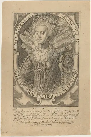 Elizabeth, Queen of Bohemia, by Francis Delaram, ink, 1608