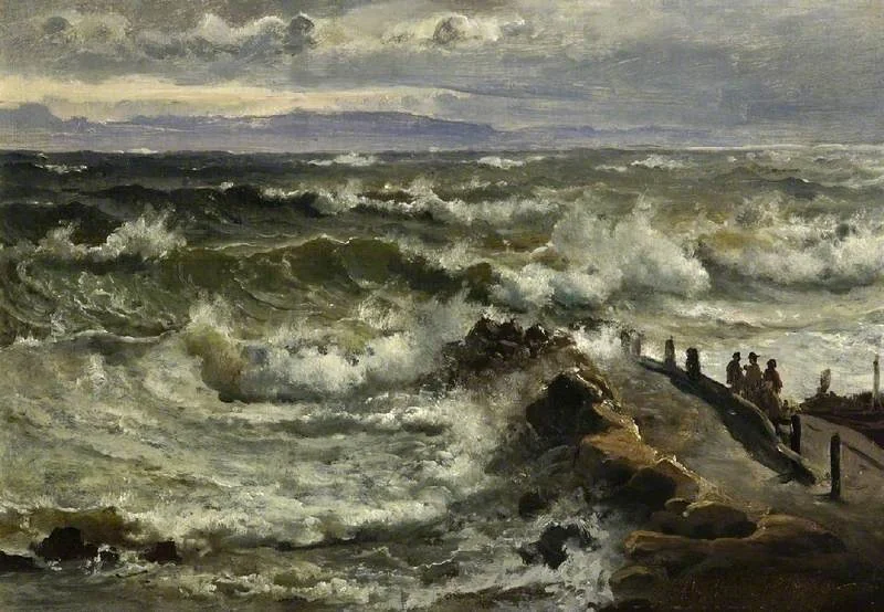 Rough sea beside a jetty, detail