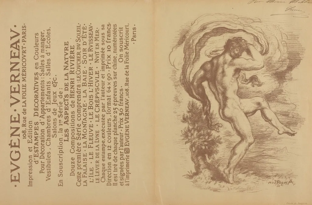 Dancing Nude and Advertisement for Eugène Verneau's "Estampes décoratives" [verso], by Louis Anquetin, ink, 1897
