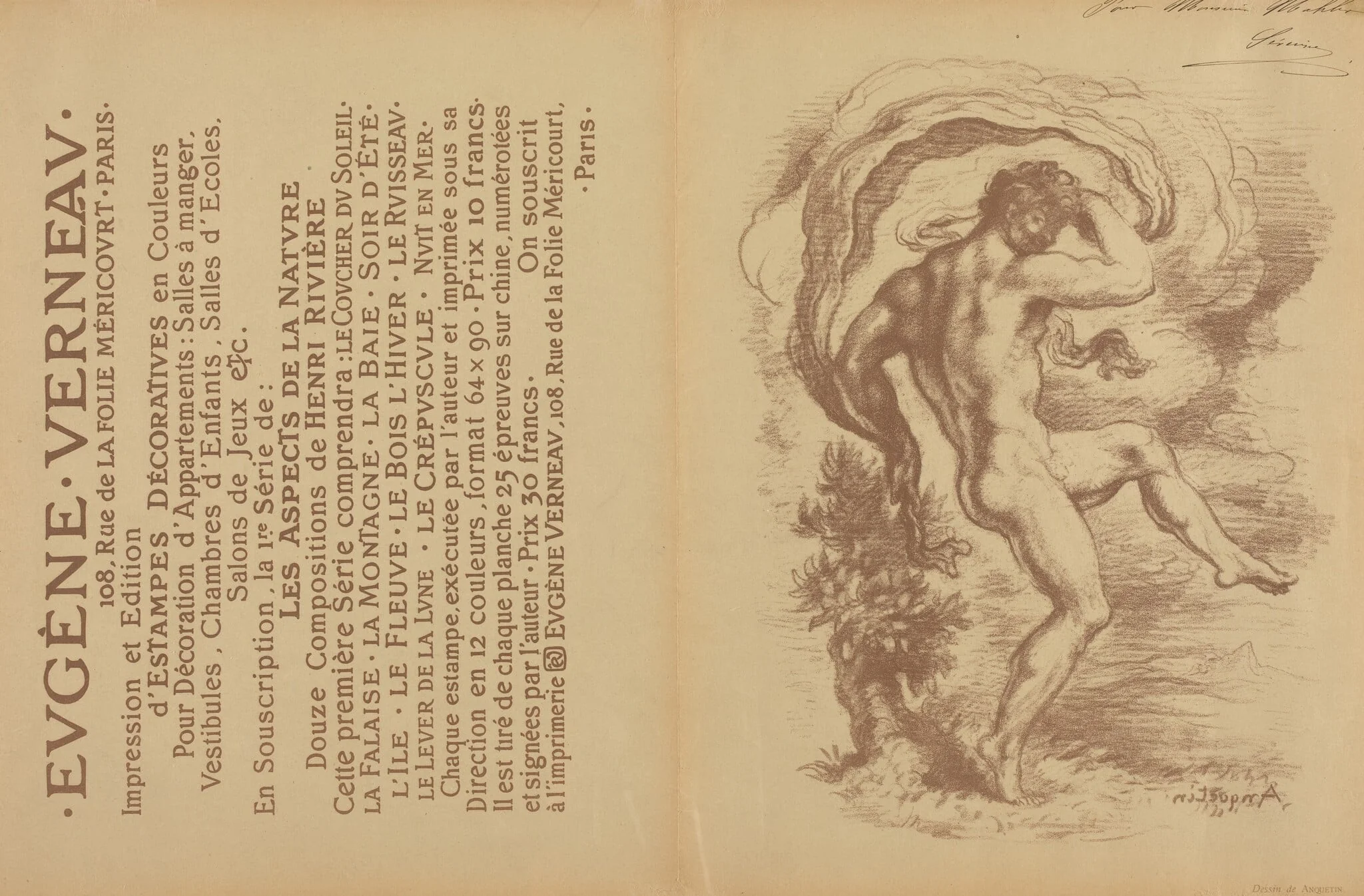 Dancing Nude and Advertisement for Eugène Verneau's "Estampes décoratives" [verso], detail