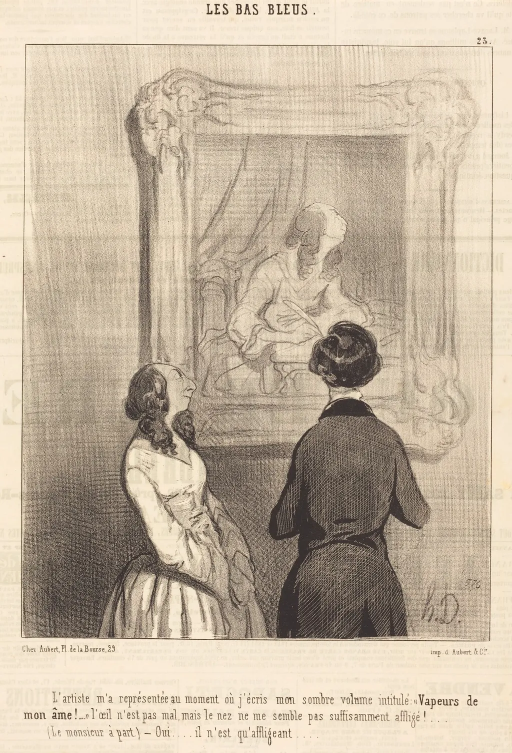 L'Artiste m'a représentée au moment ou j'écris, by Honoré Daumier, ink, 1844