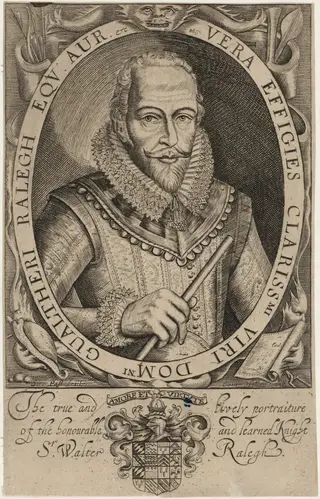 Sir Walter Raleigh, by Simon van de Passe, ink, 1621