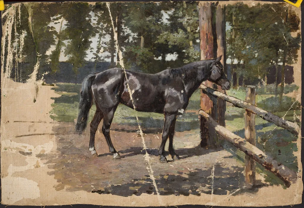 Black horse, by Jean Lulves, oil, 1871