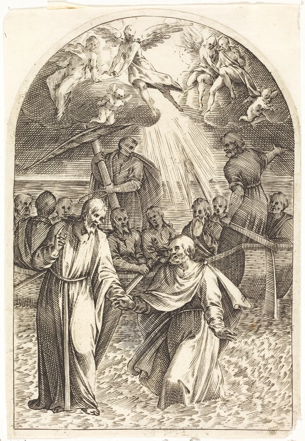 Christ Walking on the Water [second plate], by Jacques Callot, ink, 1610