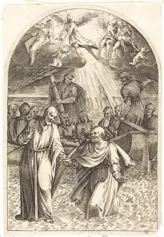 Christ Walking on the Water [second plate], by Jacques Callot, ink, 1610
